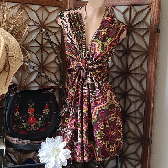 SALE BO HO PAISLEY MULTI S SLIP ON DRESS, TIE BACK - Picture 9 of 16
